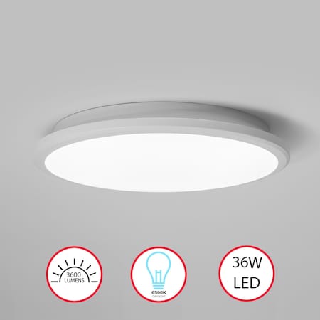 Quickway Imports 16" LED Ceiling Light Fixture Flush Mount 36W 6500K Cool Daylight Energy, White QI004034.L.WT